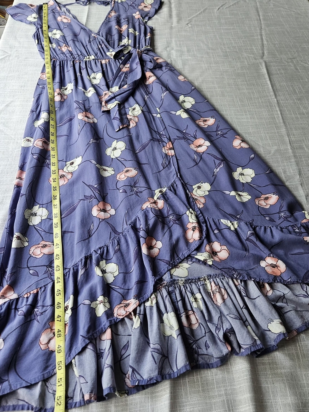 B·O·G Collective Floral Wrap Maxi Dress Size S Lavender Purple High-Low Ruffle - Picture 11 of 13
